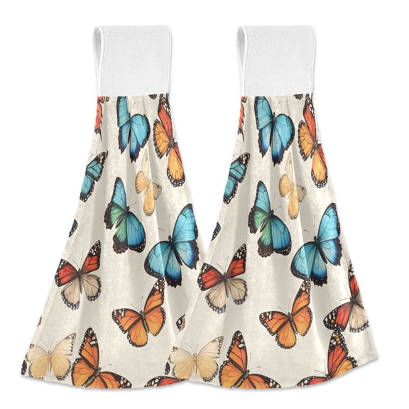 Butterflies with Beautiful Colors Hanging Towels with Loop Hand Towels Nylon Fastener Tape Design Dish Cloths 2 Pieces