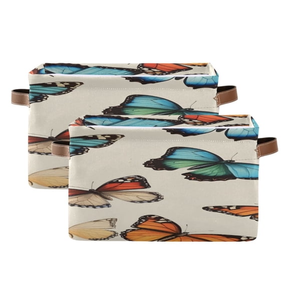 Butterflies with Beautiful Colors Square Storage Bins with Handles Collapsible Containing Box 2 Packs