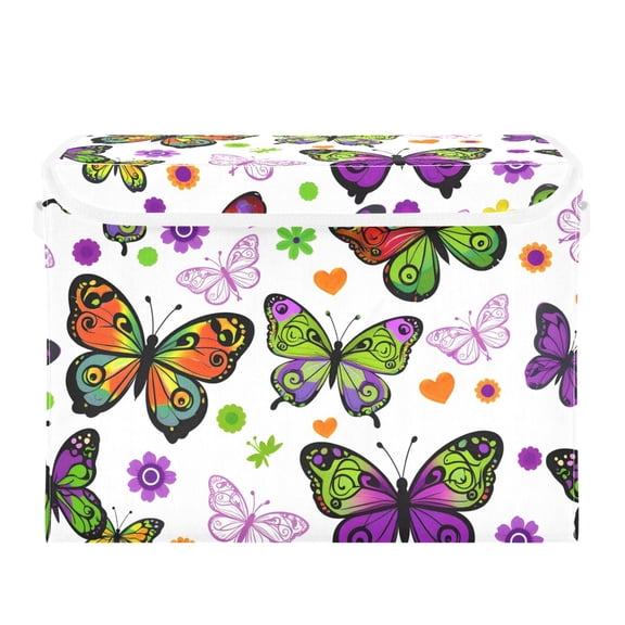 Butterflies with Complicate Patterns Flowers Foldable Storage Bin with Lid and Handle Collapsible Storage Box 16.5 x 12.6 x 11.8 inches