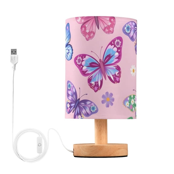 Butterflies with Flower Patterns Table Lamp with USB Port LED Warm Light Lamp Night Light Home Decor