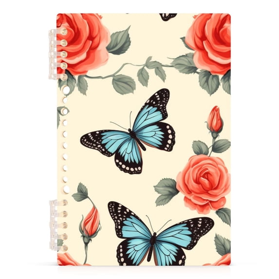 Butterflies with Red Rose Spiral Notebooks 60 Sheets 120 Pages A5 Journal Notepad 8.3x5.7 Inch Thick Adjustable College Ruled Paper