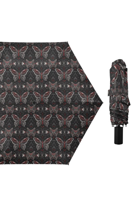 Butterflies with Silver Red Wings Compact Sun Umbrella Windproof Travel Umbrellas for Rain Strong Portable UV Protection