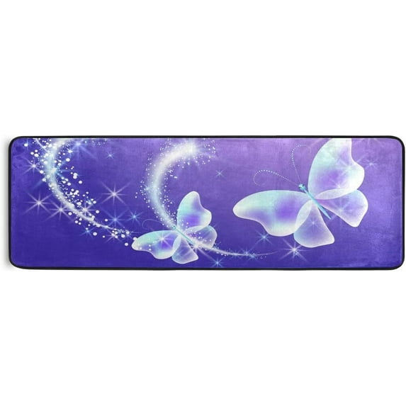 Butterflies with Sparkle Stars Kitchen Rugs Non-Slip Soft Doormats Bath Carpet Floor Runner Area Rugs for Home Dining Living Room Bedroom 72" X 24"