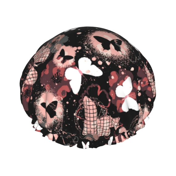 Butterflies1 Shower Cap, Reusable Bath Hair Hat for all Hair Lengths Hair Cover with Elastic Band Double Waterproof Layers Bathing Hat