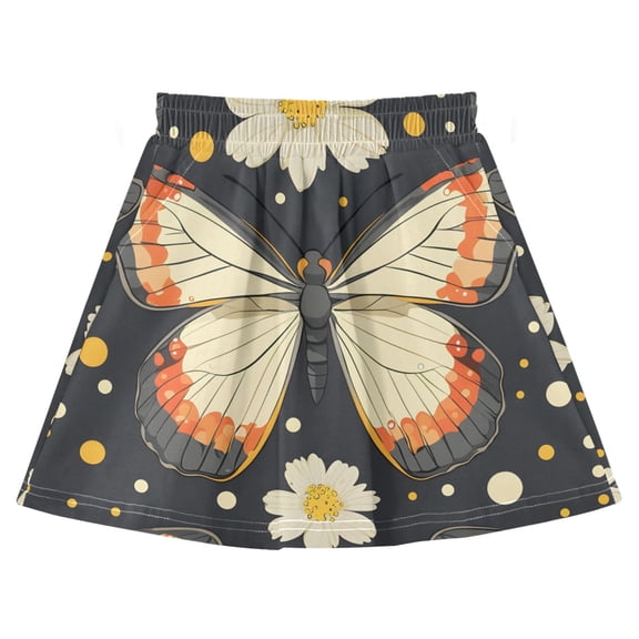 Butterfliesdaisiesdots Pattern Cotton Skirt Built-in Liner Elastic A-Line Flared Skirt with Pockets