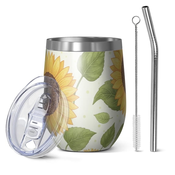 Butterfly 12oz Insulated Wine Tumbler with Lid and Straw – Double Wall Vacuum Mug Stainless Steel 304 Interior for Hot & Cold Drinks Coffee, Wine, Cocktails, Spring