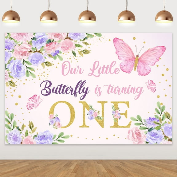 Butterfly 1st Birthday Decorations for Girls - Pink Purple Butterfly Our Little Butterfly Is Turning One Backdrop for Butterfly Theme First Birthday Party Supplies