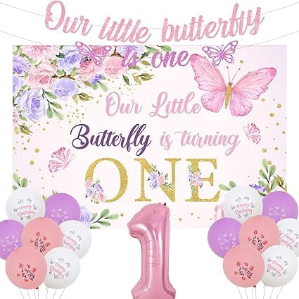 Butterfly 1st Birthday Decorations Pink Purple for Girl, Our Little ...