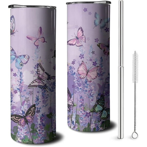 Butterfly 20 Oz Tumbler Vacuum Insulated Coffee Cup with Lid and Straw, Travel Coffee Mug Leak Proof Tumbler for Home Outdoor, Thermal Cups for Hot and Cold Drinks