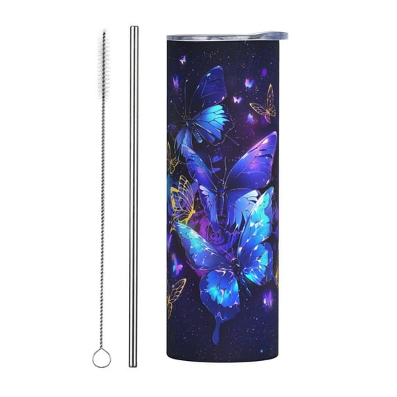 Butterfly 20oz Stainless Steel Tumbler with Lid & Straw - Double-Walled Insulated Travel Mug for Coffee, Tea, Water, Wine - Perfect Gift for Women