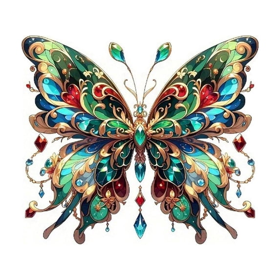 Butterfly 2D Hanging Ornament Decor - 2D Flat Design with Hyperlinked Image, Vibrant Colorful Patterns, Crystal Accents - for Home Wall Decoration, Living Room, Bedroom, Office, Party Event Decor, Fe