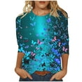 thumbnail image 1 of Butterfly 3/4 Sleeve Tops for Women Cute Plus Size Crewneck Tee Shirts Casual Loose Tunic Blouses, 1 of 5