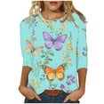 thumbnail image 1 of Butterfly 3/4 Sleeve Tops for Women Cute Plus Size Crewneck Tee Shirts Casual Loose Tunic Blouses, 1 of 5
