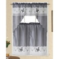 thumbnail image 1 of Butterfly 3 Piece Embroidered Kitchen Curtain Set, Silver, Swag 58x36, Tiers 30x36 Inches, 1 of 1