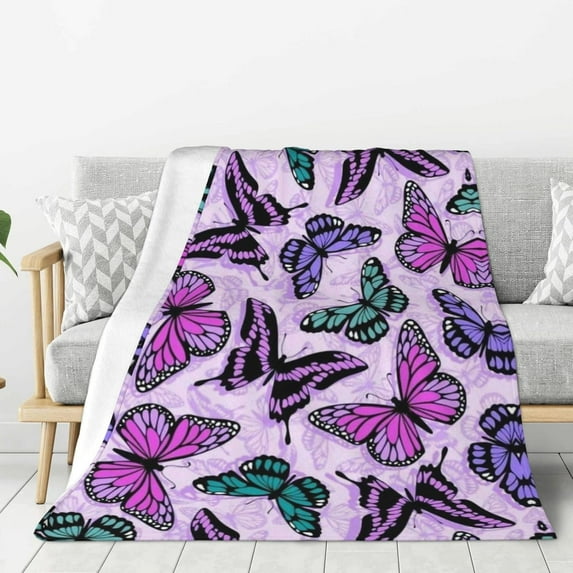 Butterfly (3) Throw Blankets 40"x30" Lightweight Flannel Fleece Cozy Soft Blanket Home Decor for Couch Bed Sofa Bedroom Living Room Travel Birthday Christmas All Season