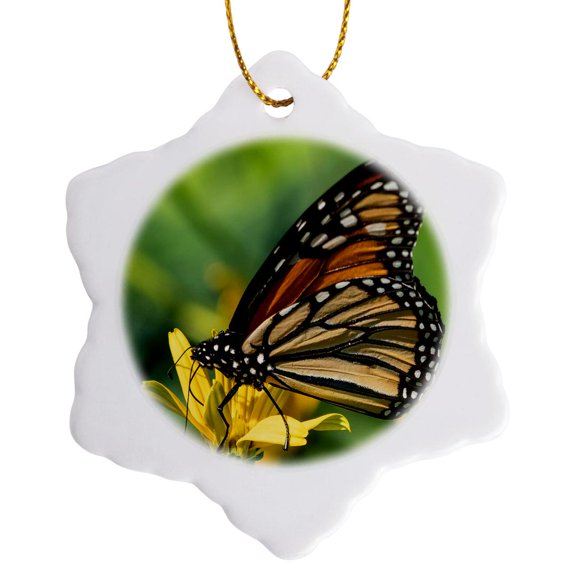 3drose, Butterfly, 3 inch Snowflake Porcelain Ornament