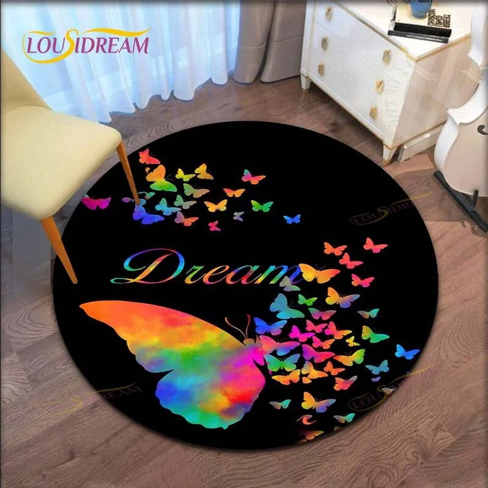 Butterfly 3D Printed Round Carpet Anti-slip Area Floor Mat Carpet ...