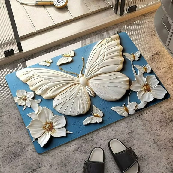 Butterfly 3D Rug, Washable with Flower Insect Branch Pattern Design, Ultra Thin Soft Area Rugs for Bedroom, Living Room, Butterfly 3D Room Decor Indoor Carpet, Non Slip 16x24in