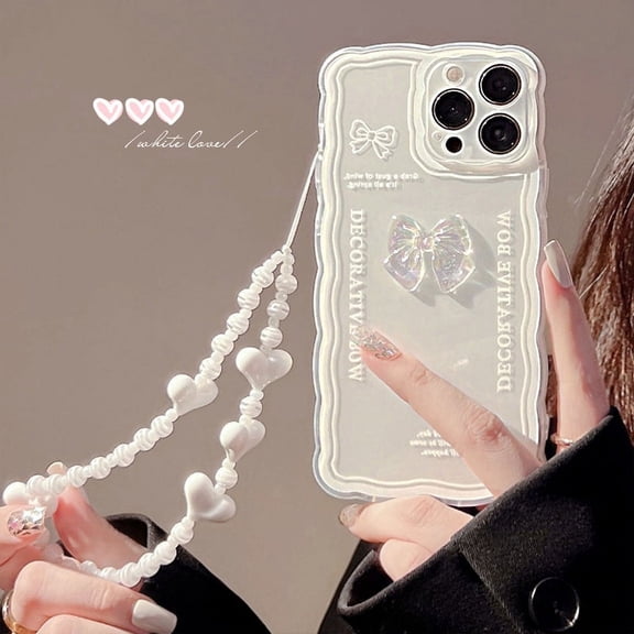 Butterfly 3D bow white wavy love bracelet phone case for iPhone 12 mini 13 xsmax 11 15 14 Promax X XR 8 7 plus cute back cover