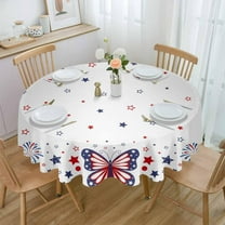 Butterfly 4th of July Round Tablecloth 60 Inch - Waterproof Fabric Table Cloth Protector, Independence Day Star Blue Red Tablecloths Washable Table Cover for Kitchen Banquet Party