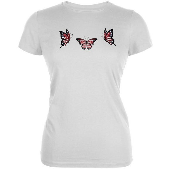 Butterfly 4th of July Patriotic Butterflies White Juniors Soft T-Shirt - X-Large