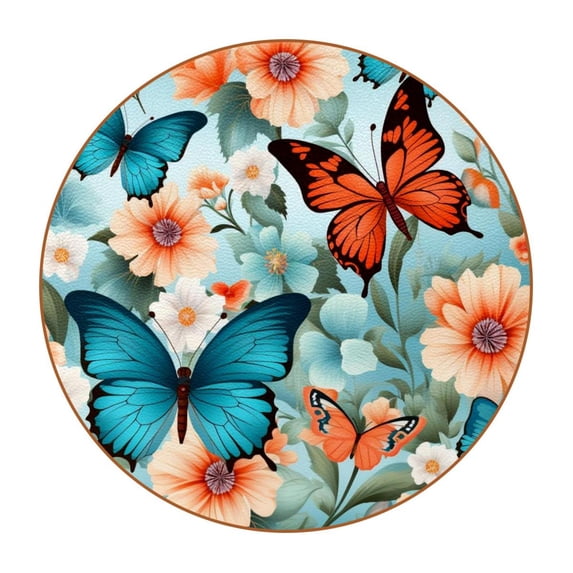 Butterfly 6Pcs Round Microfiber Leather Car Coasters, 11x11 cm/4.3x4.3 in, Cup Holder Coasters for Car, Drink Absorbent Car Coasters, Slip Car Coaster Set