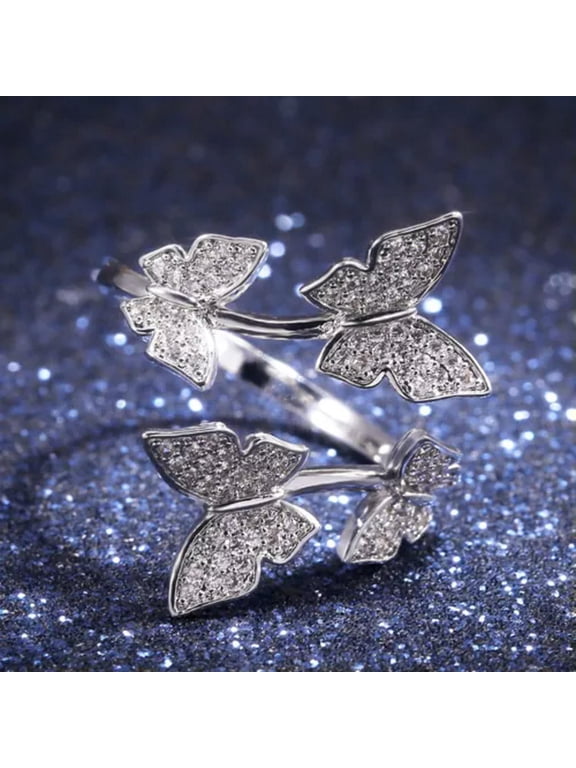 Butterfly 925 Silver,Gold,Rose Gold Ring Cubic Zircon Women Gift Adjustable