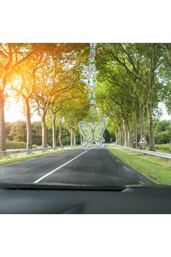 Butterfly Acrylic Car Hanging Accessories Bling Glass Beads Rear View Mirror Ornaments Green Swing Charm Lanyards Beaded Decor Car Interior Pendent for Home Window Door Balcony Green DIY