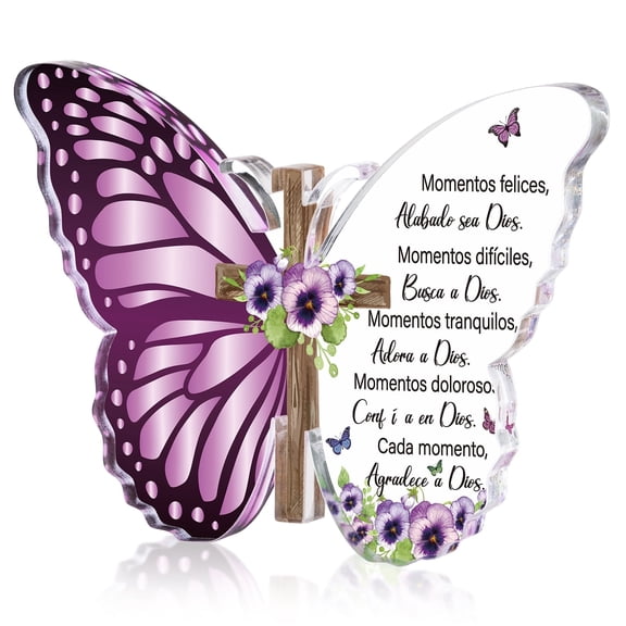 2ooya Butterfly Acrylic Ornament, Violet Prayer Cross Ornament Praise God Souvenir for Church ,1 Count