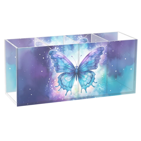 Butterfly Acrylic Pen Holder Cup 4 Compartments Clear Pencil Organizer Makeup Brush Holder Storage for Office Desktop Dorm