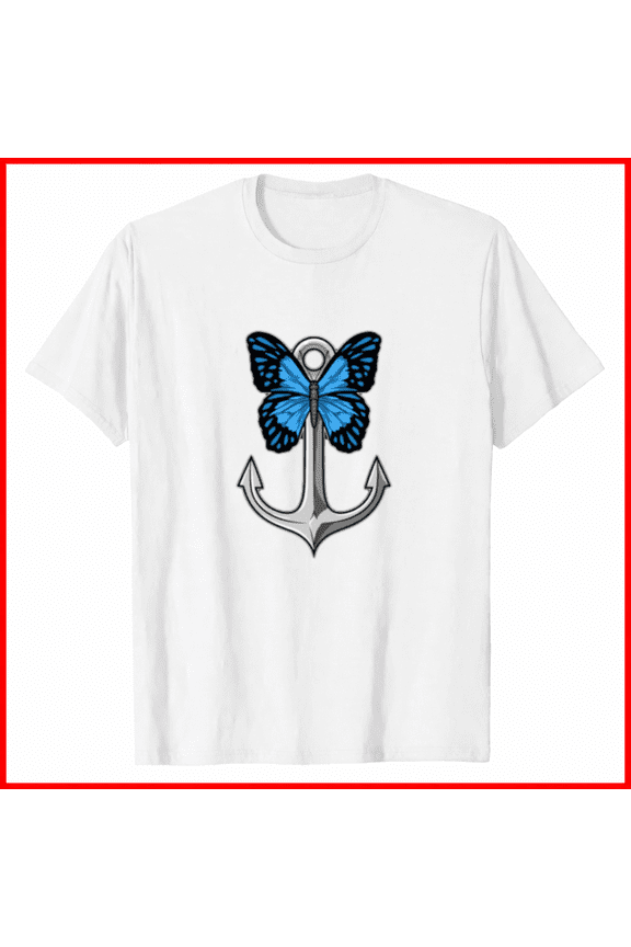 Butterfly Anchor Nautical Graphic Shirt Sea Theme Casual Style Tee,for unisex up to 5XL