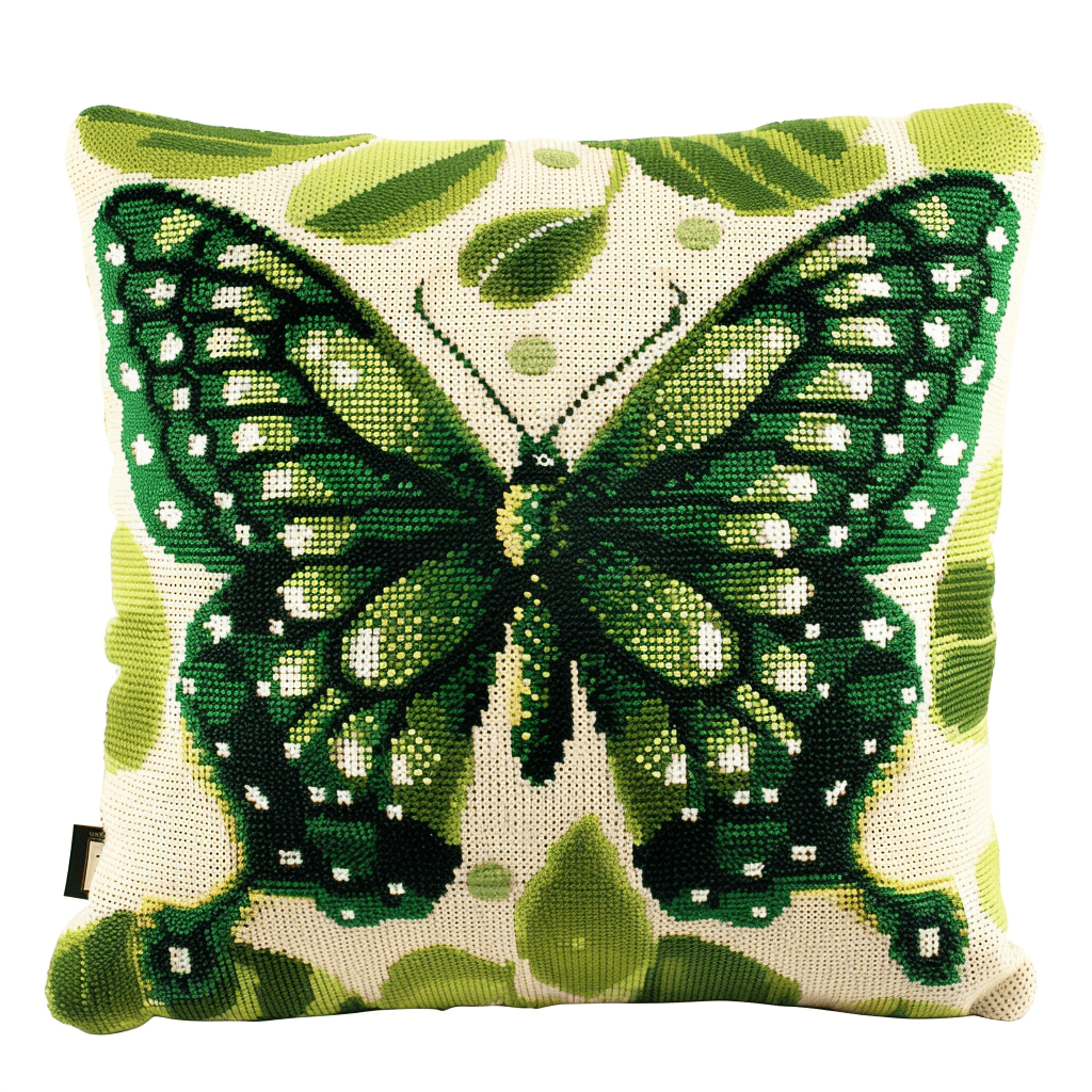 Butterfly And Flower Cross Stitch Pillow Kit DIY , 17.72" x 17.72" , Cross Stitch Kits Stamped (11 Count)