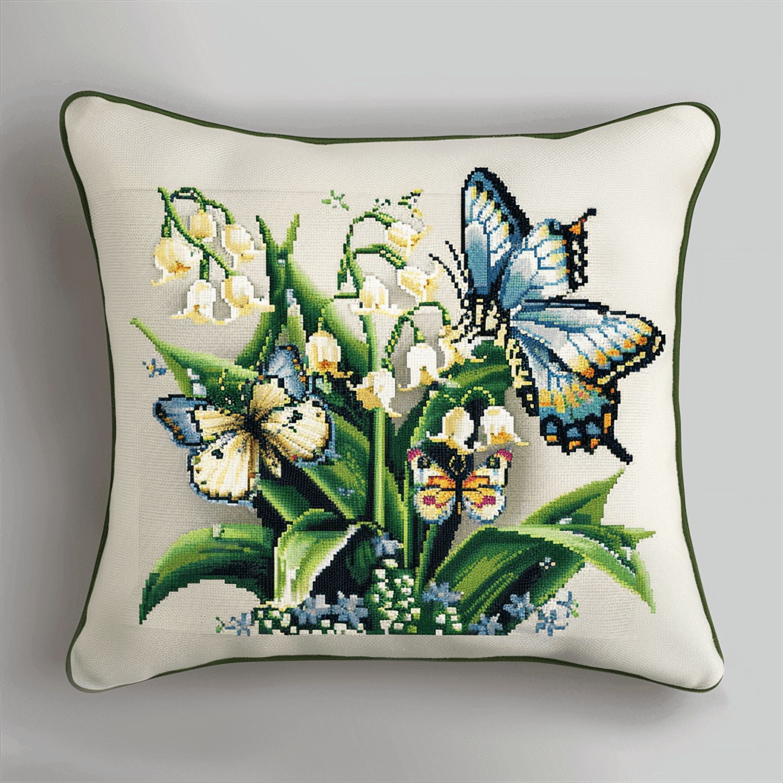 Butterfly And Flower Cross Stitch Throw Pillow Case Kits , 45X45CM , Cross Stitch Kits for Beginner (11 Count)