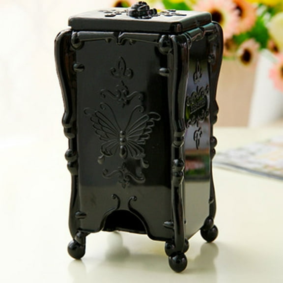 Butterfly And Rose Makeup Cotton Box Elegant And Practical Storage Case,Black,Plastic