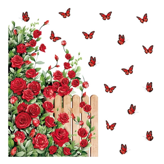 Butterfly And Rose Static Cling Wall Decals, Reusable No Glue No Residue Easy To Remove, For Home Tabletop Seasonal Business Decor
