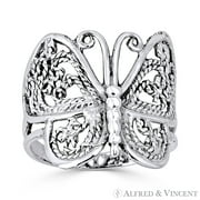 ALFRED & VINCENT Butterfly Animal Charm Filigree-Detailed Ring in Oxidized .925 Sterling Silver