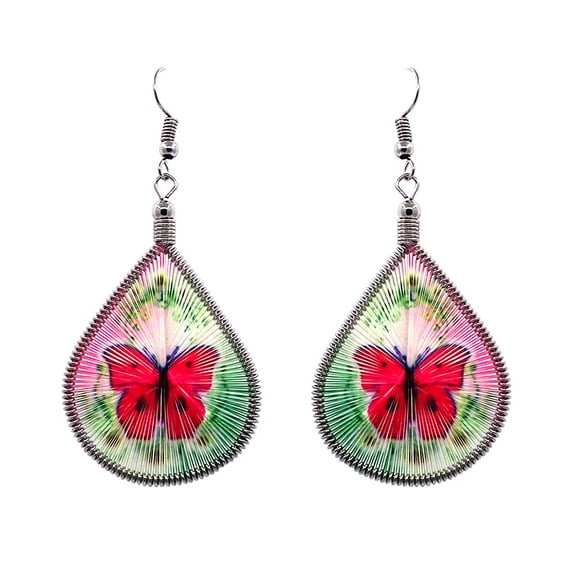 Butterfly Animal Graphic Silk Thread Teardrop Dangle Earrings - Womens Fashion Handmade Jewelry Nature Accessories