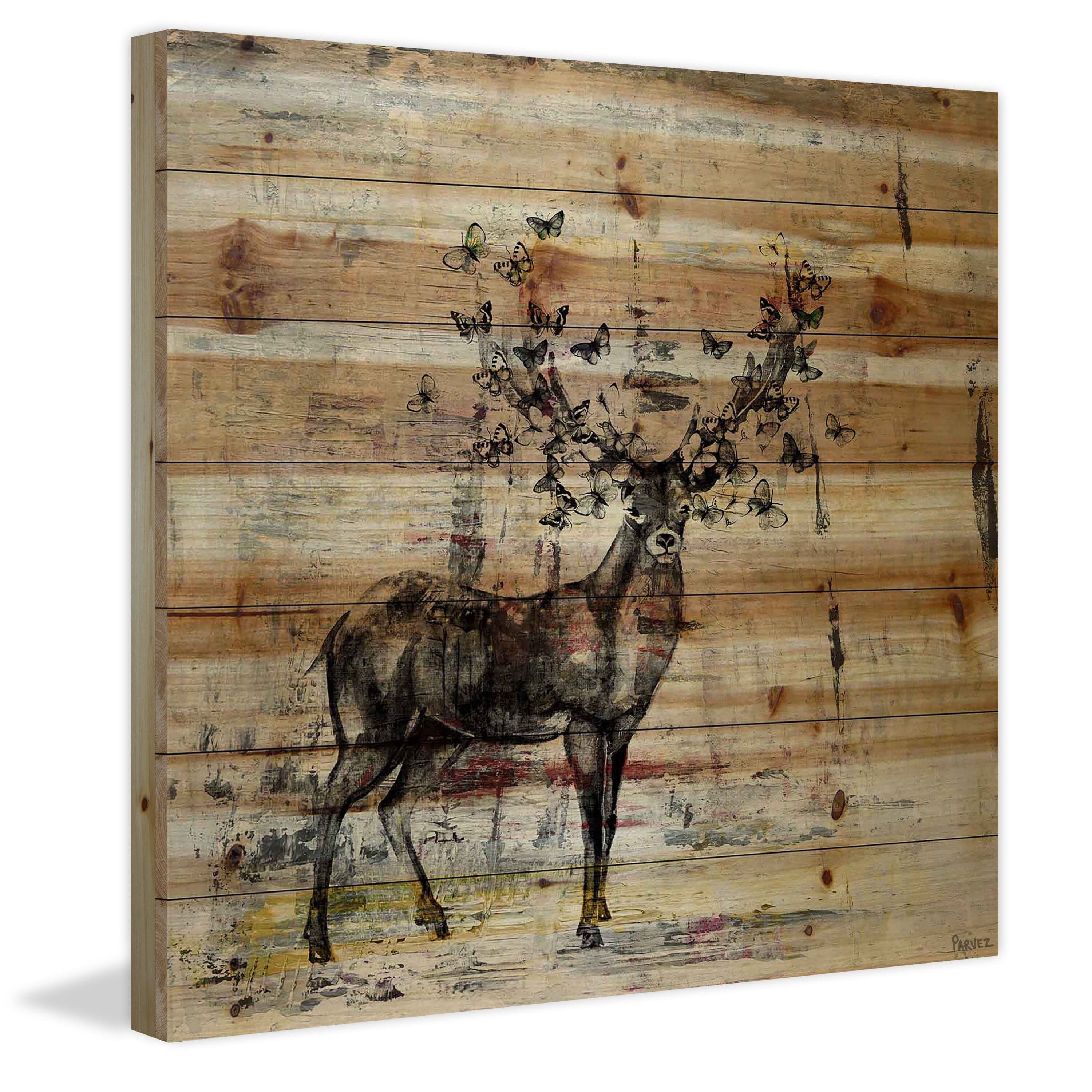 "Butterfly Antlers" Painting Print on Natural Pine Wood