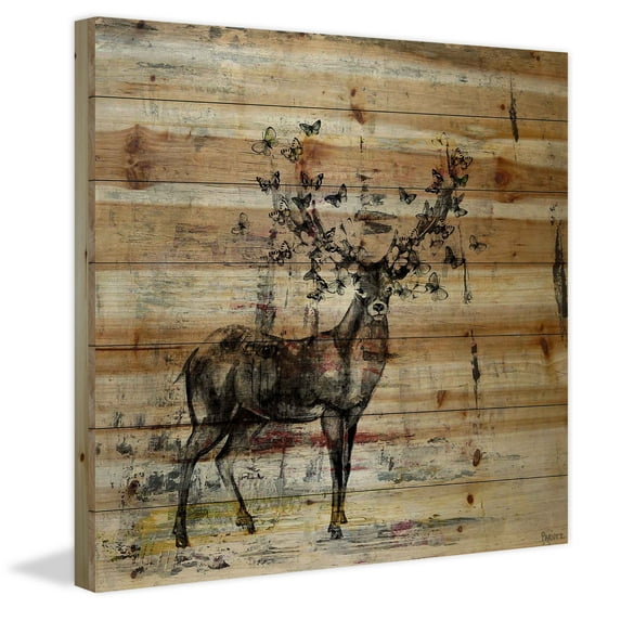"Butterfly Antlers" Painting Print on Natural Pine Wood