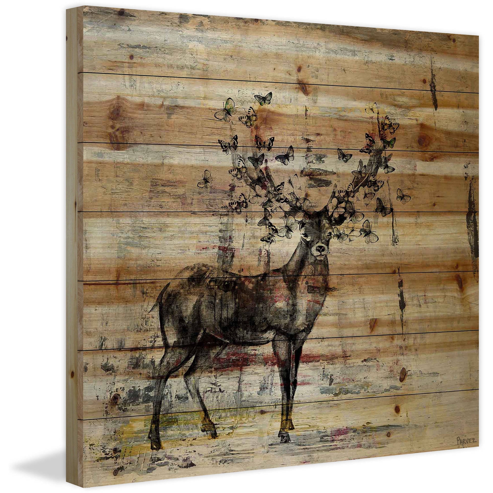 "Butterfly Antlers" Painting Print on Natural Pine Wood