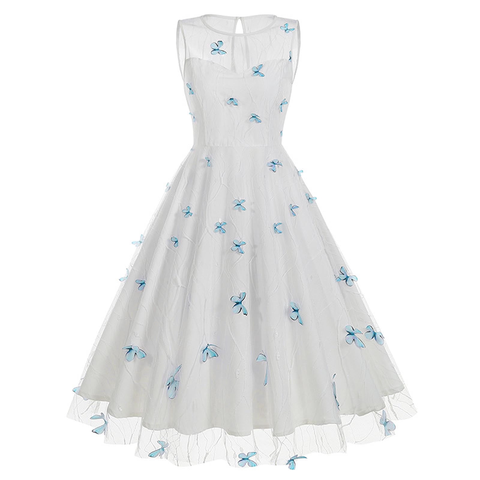 white dress with blue butterflies Princess Daliana Girls Butterfly Party Dress 4 Years / White
