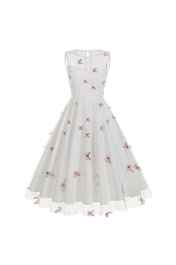Butterfly Applique Rockabilly Dress Women's Summer Elegant Party Dress Mesh Sheer Backless Swing A-line Dress