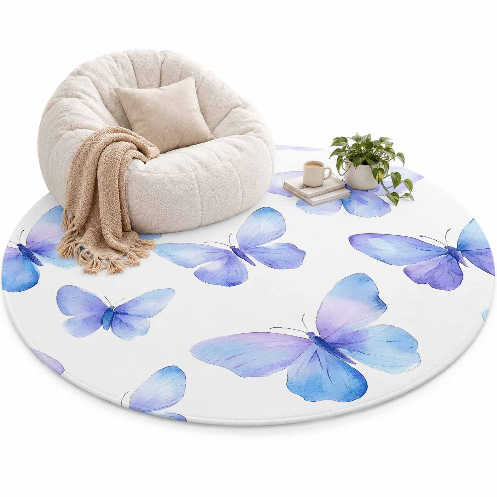 Butterfly Area Rug 6', Watercolor Butterfly Soft Mat Non-Slip Silicone ...