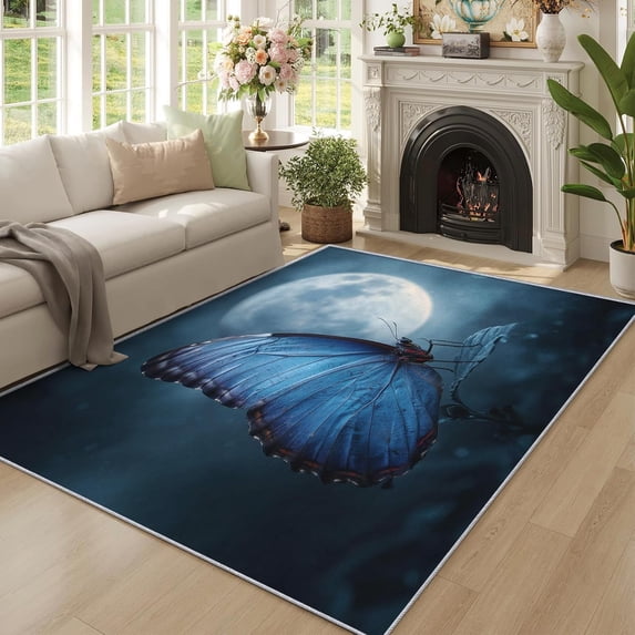 Living Area Rugs Butterfly Area Rugs, Full Moon Insect Carpet, Washable Non Slip Low ...