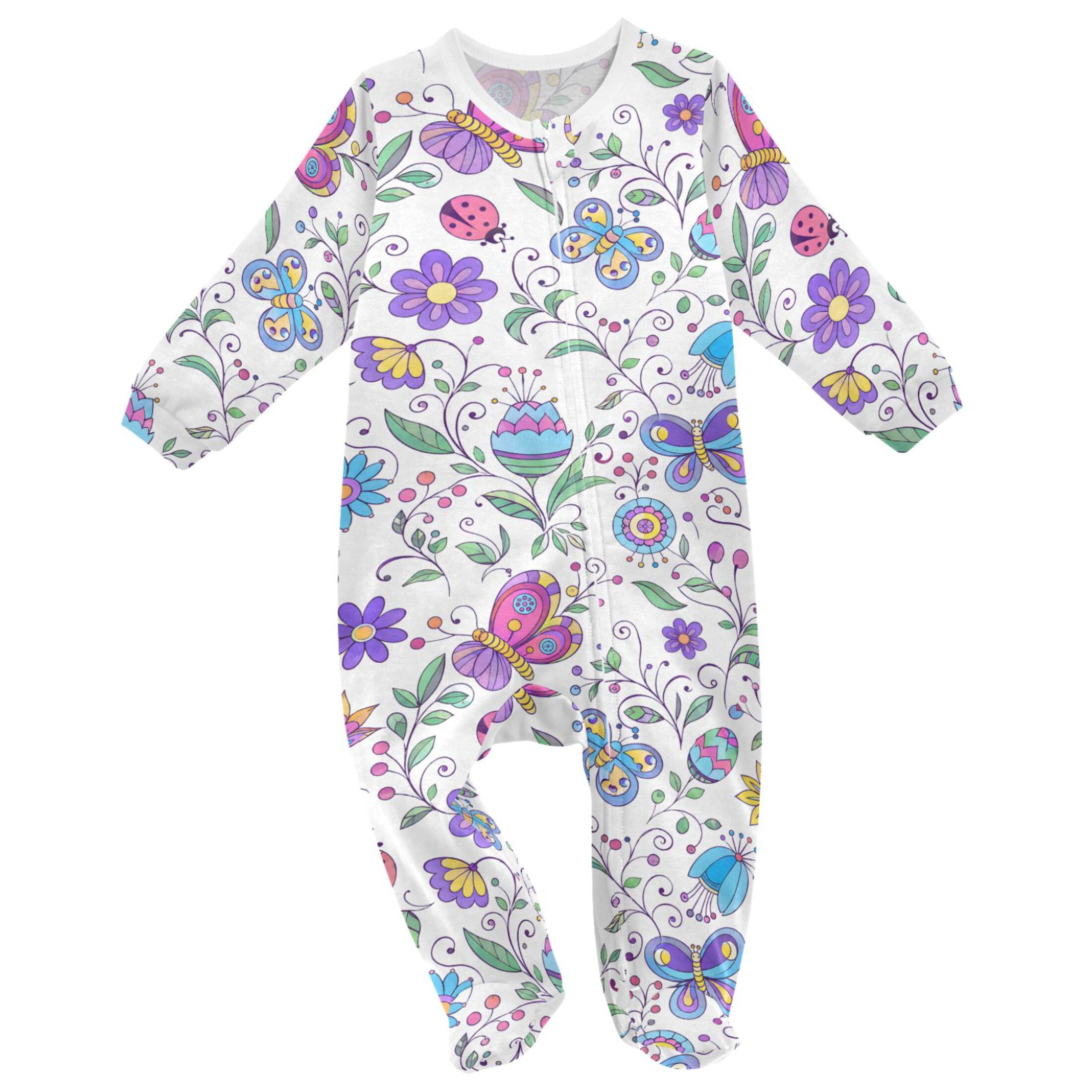 Ladybug Pattern Single Butterfly Art Ladybugs Baby Sleeper One-Piece Footies Newborn Roomper ...