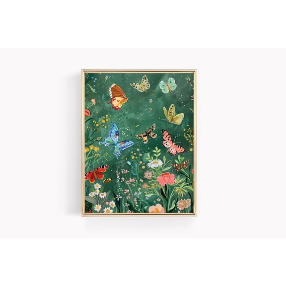 Butterfly Art Whimsical Garden Nursery Green Fairy Decor Print Unframed Paper Print