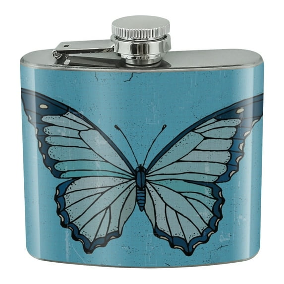 Butterfly Artsy Blue Stainless Steel 5oz Hip Drink Kidney Flask