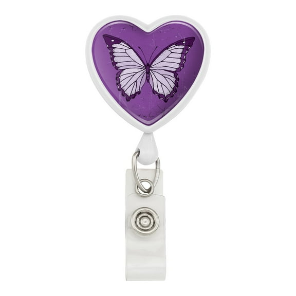 Butterfly Artsy Purple Heart Lanyard Retractable Reel Badge ID Card Holder