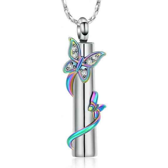 Butterfly Ashes Necklace for Women Men Cylinder Cremation Jewelry for Ashes for Loved One Memorial Ash Pendant