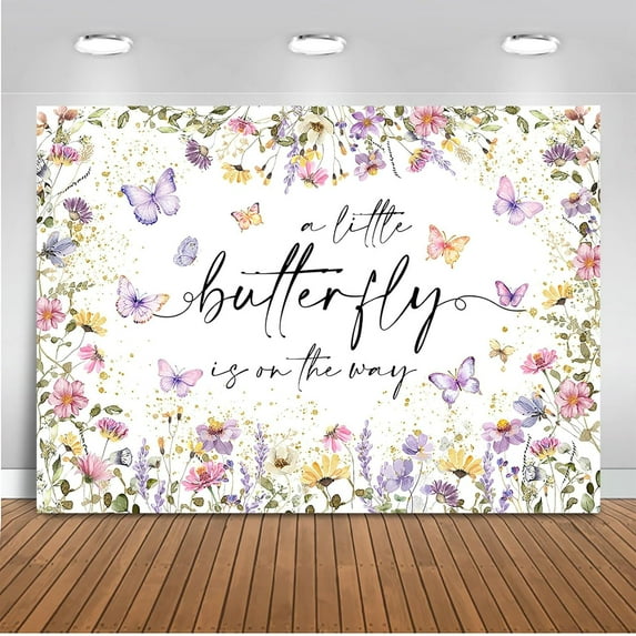 Butterfly Baby Shower Backdrop A Little Butterfly is on The Way Baby Shower Decorations Purple Wildflower Gold Spots Flowers Girl Baby Shower Party Decoration Banner Photo Booth